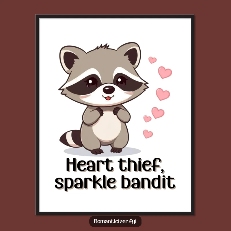 Free Printable Wall Art: Mischievous Raccoon Heart Trail - Fun Downloadable Art Gift