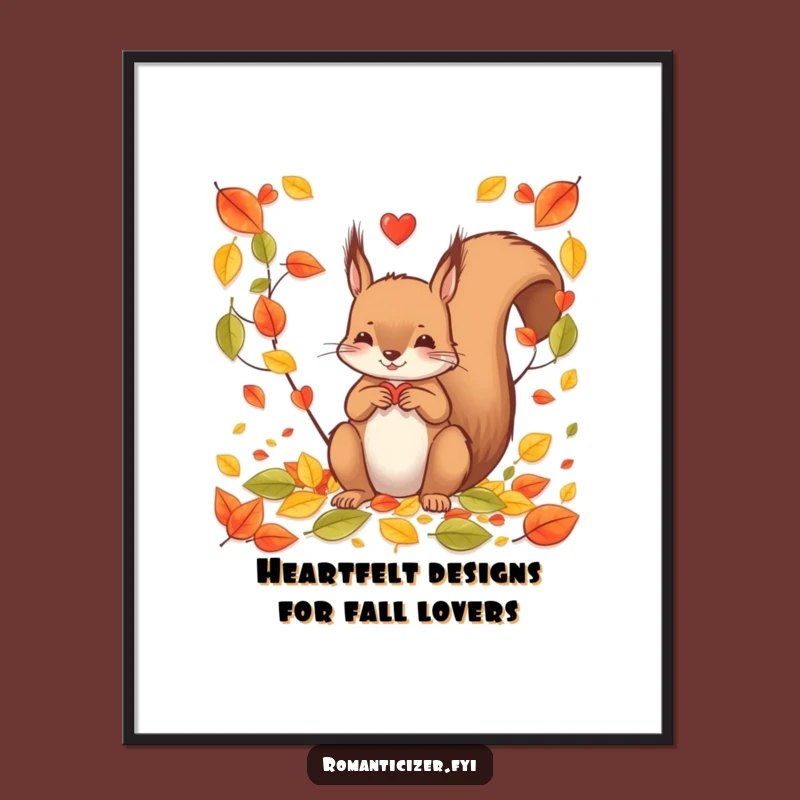 Funny Free Printable Wall Art: Squirrel Heart Leaves, Whimsical Downloadable Decor for Your Home