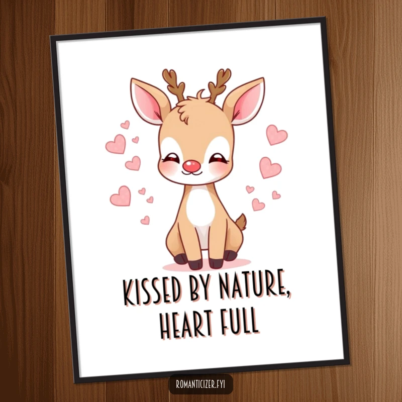 Funny Free Printable Wall Art: A gentle deer blows a kiss with small hearts floating all around it.