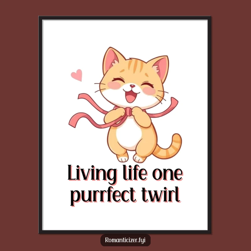 Free Printable Wall Art: Playful Cat Ribbon, Charming Downloadable Decor for a Happy Home