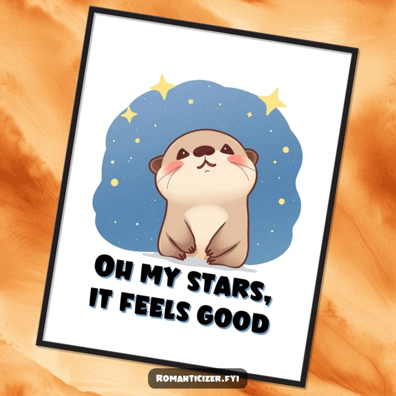 Funny Free Printable Wall Art: A giggling otter gazes at a starry night sky with absolute wonder and awe.