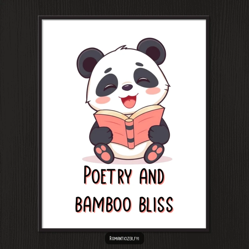 Funny Free Printable Wall Art: A giggling panda reads a poetry book with a radiant smile, bringing literary humor to your decor.
