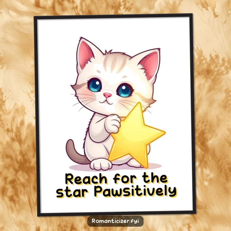Funny Free Printable Wall Art: A kitten dramatically poses with a single glowing star, creating a magical scene.