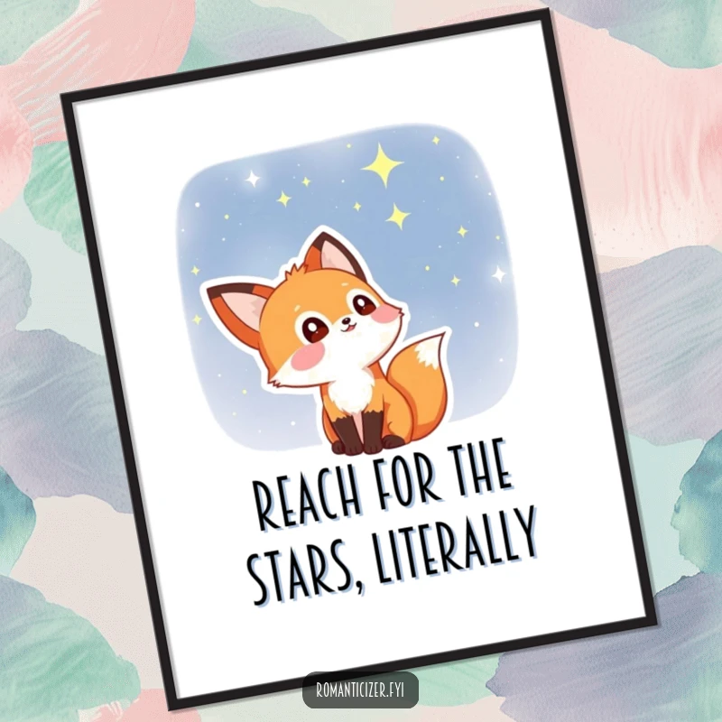 Funny Free Printable Wall Art: A fox with stars in its eyes, gazing up at a beautiful, enchanting night sky.