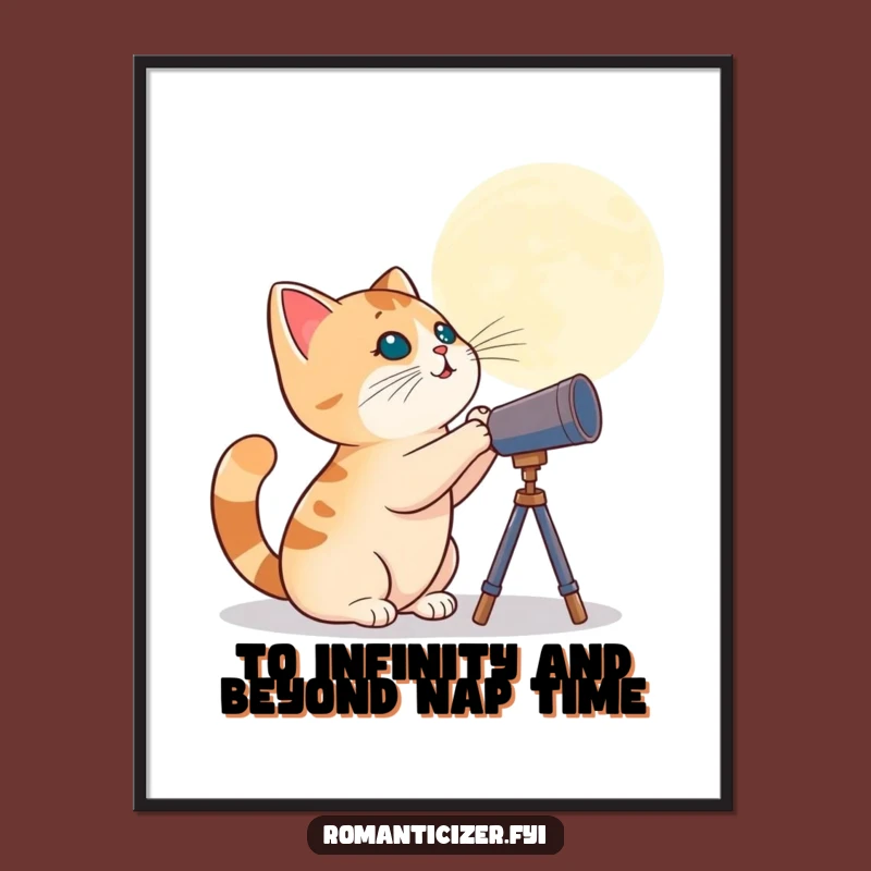 Funny Free Printable Wall Art: Cat with Telescope, Downloadable Room Decor for Laughs