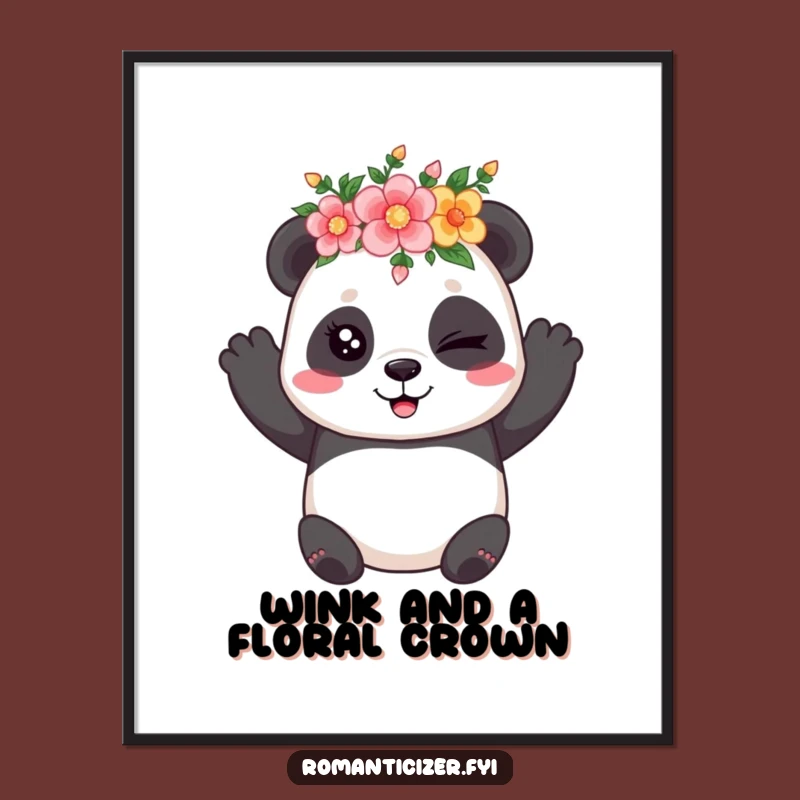 Free Printable Wall Art: Playful Panda Flower Crown Coy Wink Downloadable Art