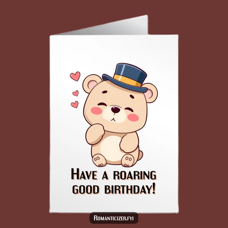 Free Printable Bear Birthday Card: Dapper Bear Kiss Downloadable Gift for Fun
