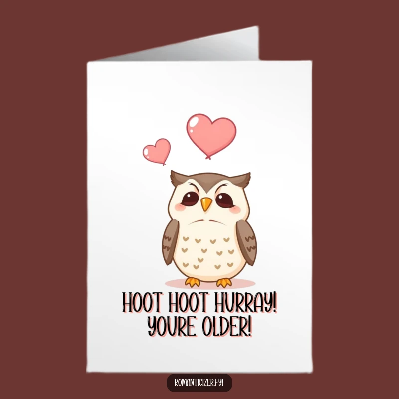 Free Printable Birthday Card: Contented Owl Hearts Greeting, Funny Downloadable Owl Gift!