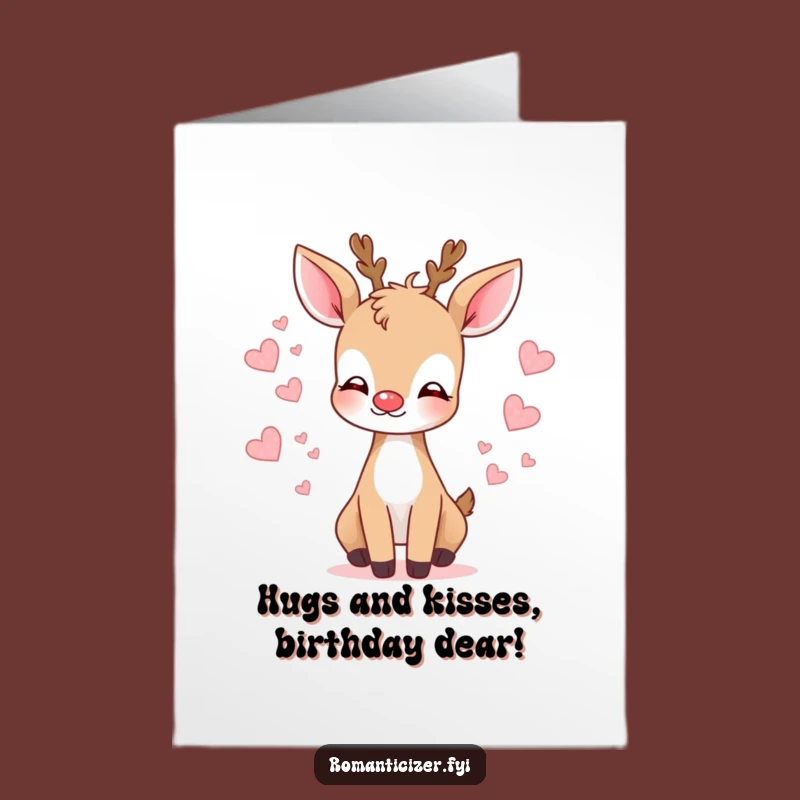 Free Printable Birthday Card: Deer Kissing Hearts, Downloadable Gift