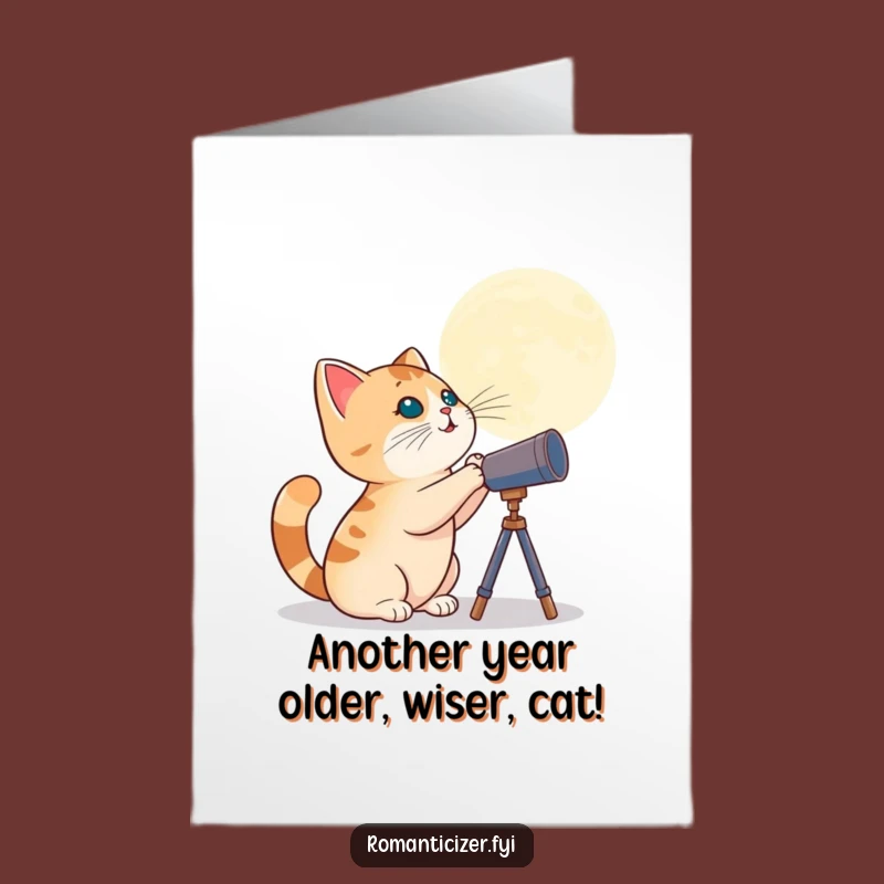 Free Printable Birthday Card: Funny Cat Telescope, Download at Home for a Hilarious Greeting