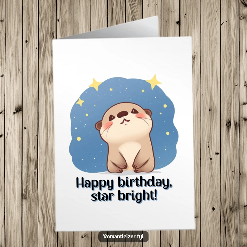 Funny Free Printable Birthday Card: A giggling otter stares in awe at a starry night sky, full of wonder.