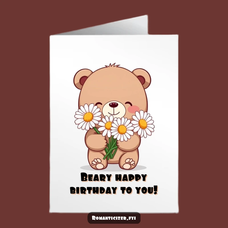 Free Printable Birthday Card: Shy Bear Daisy Bouquet Fun Downloadable Gift