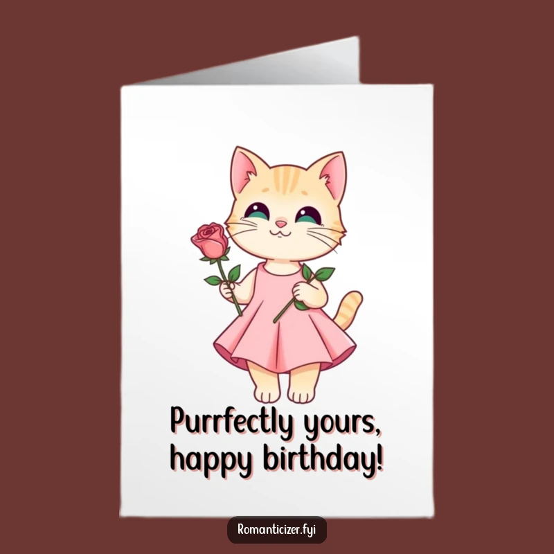 Free Printable Cat Birthday Card: Elegant Feline Rose Downloadable Gift for a Purrfect Day