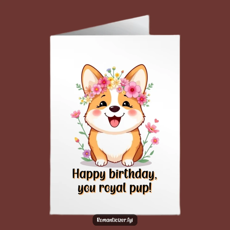 Free Printable Corgi Birthday Card: Wildflower Crown Downloadable Gift