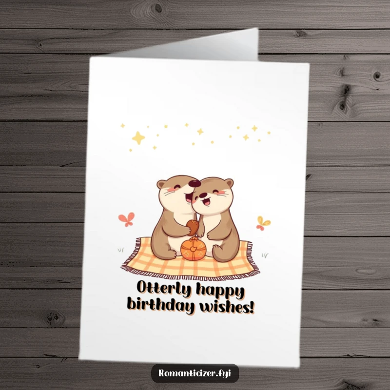 Funny Free Printable Birthday Card featuring a cheerful otter enjoying a picnic under a starry sky.