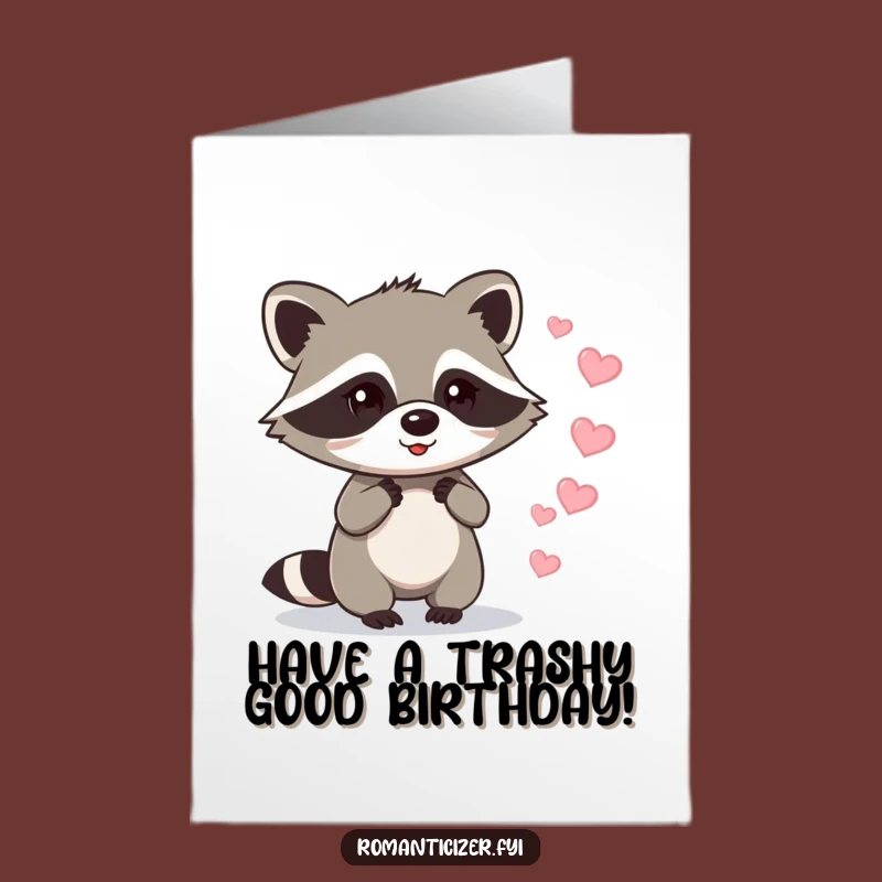 Free Printable Raccoon Birthday Card: Sparkling Hearts Trail Funny Downloadable Gift