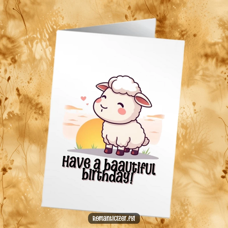 Free Printable Birthday Card: Content sheep sighing happily while watching a breathtaking, colorful sunset.