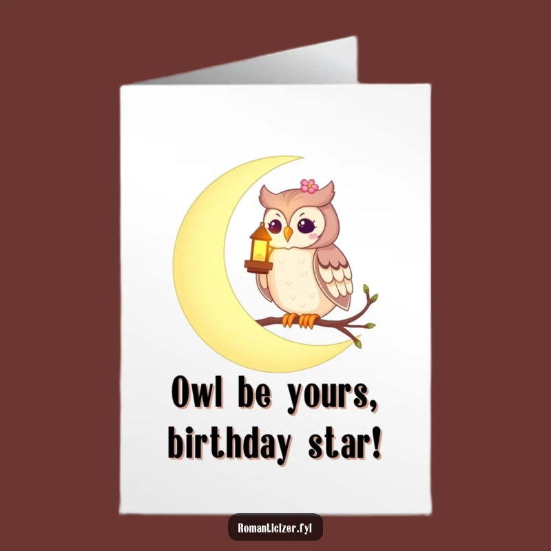 Free Printable Birthday Card: Romantic Owl Moon Lantern - Unique Downloadable Celebration Gift