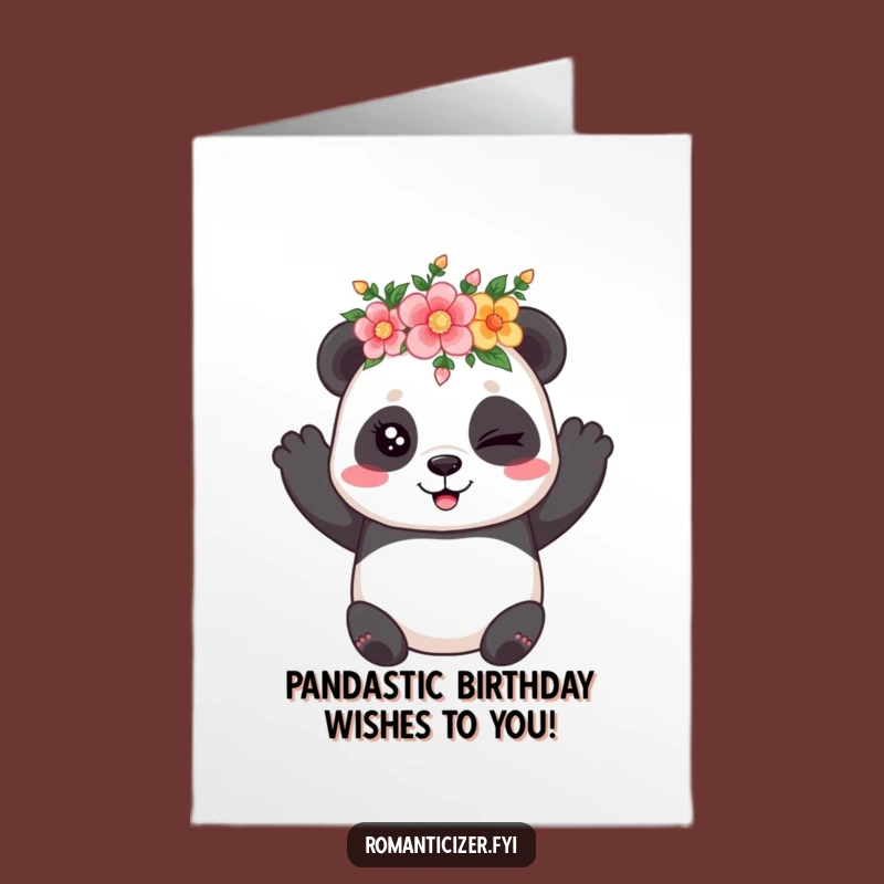Free Printable Birthday Card: Panda Flower Crown Wink Fun Downloadable Gift