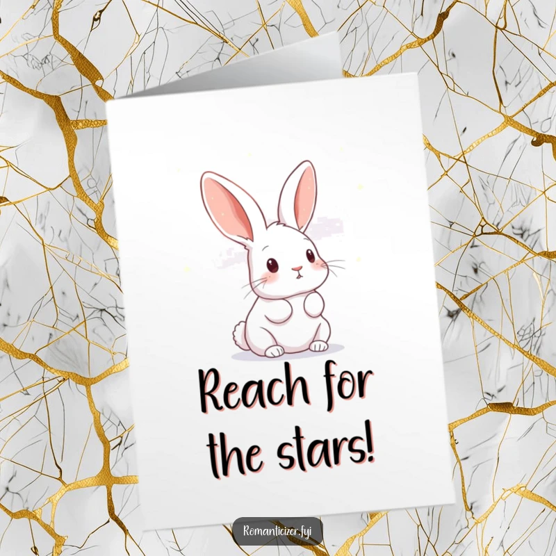 Funny Free Printable Birthday Card: Curious rabbit looking up at a night sky full of small, twinkling stars.