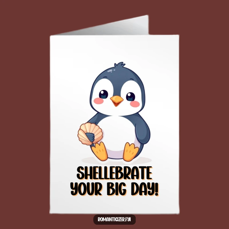 Free Printable Birthday Card: Penguin's Shell Gift, Funny Downloadable Card