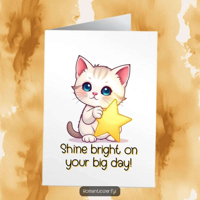 Funny Free Printable Birthday Card: A kitten dramatically poses with a single glowing star, celebrating a birthday.