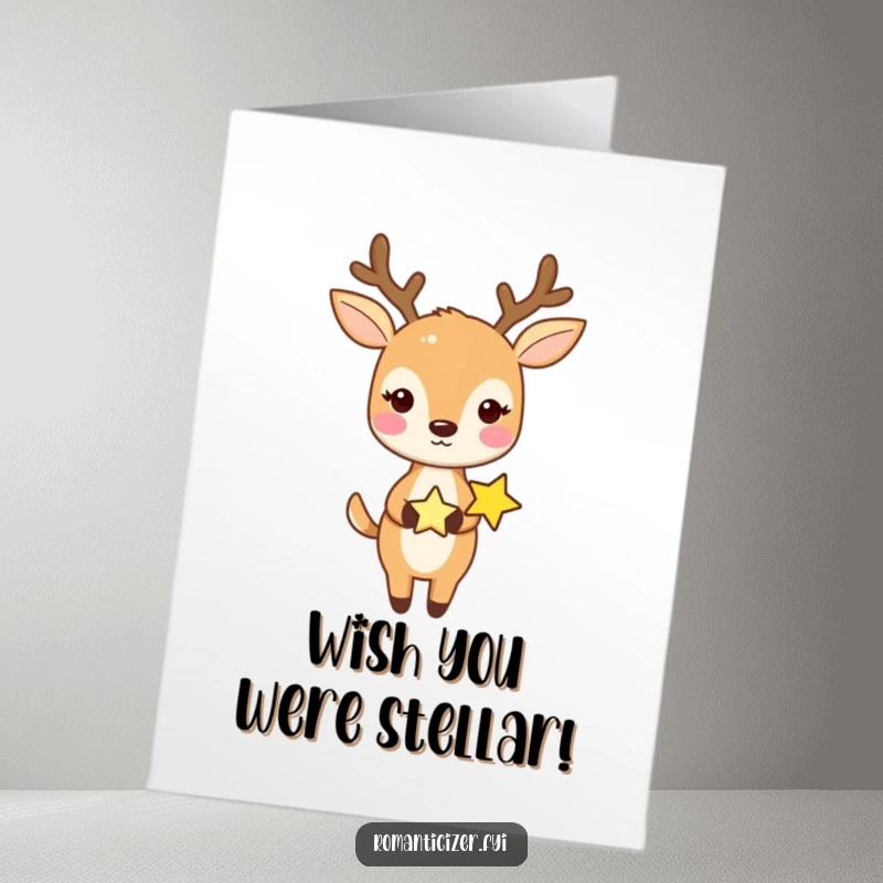 Funny Free Printable Birthday Card: Sweet deer holding hands with a tiny star, spreading joy and laughter.