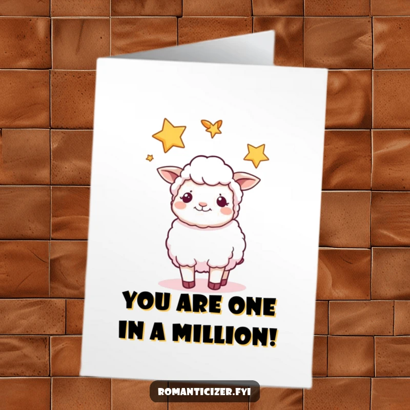 Funny Free Printable Birthday Card: Content sheep gazing at two intertwined stars, perfect for a peaceful and blessed celebration.