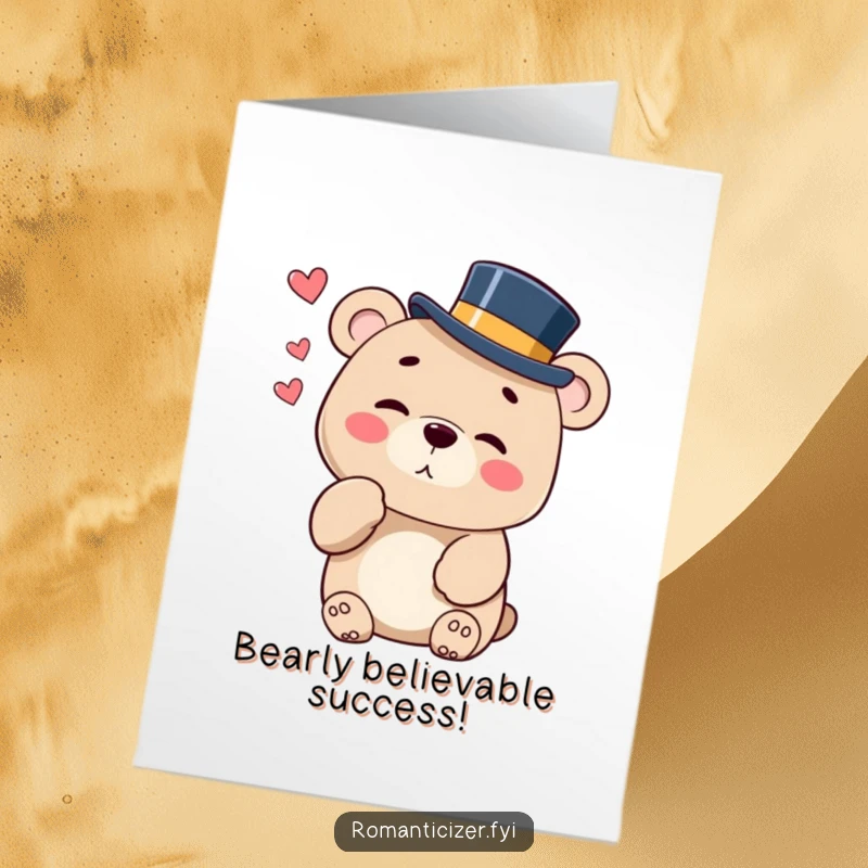 Funny Free Printable Bear Congratulations Card: A stylish bear in a top hat blows a kiss and winks, celebrating your fantastic success with panache.