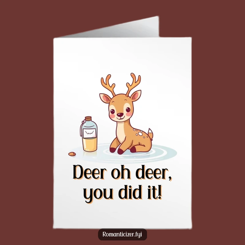 Free Printable Congrats Card: Deer Message in a Bottle, Humorous Download for Celebration