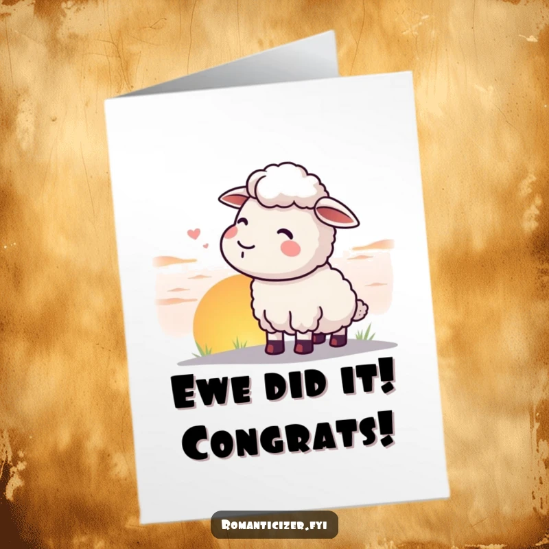 Free Printable Congratulations Card: Content sheep watching a spectacular sunset, symbolizing peaceful achievement.