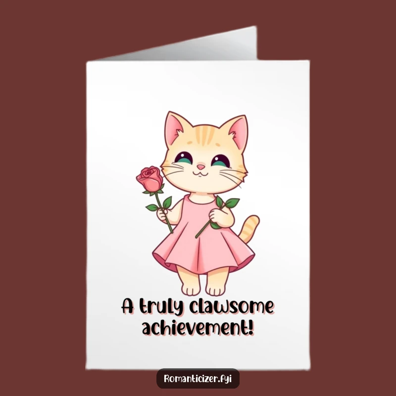 Free Printable Cat Congrats Card: Fancy Feline Rose Downloadable Gift for Achievements