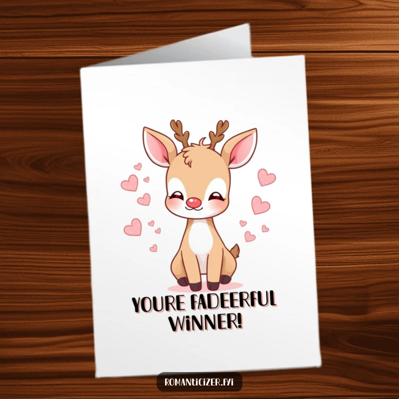 Funny Free Printable Congrats Card: A gentle deer blows a kiss with little hearts floating around it.