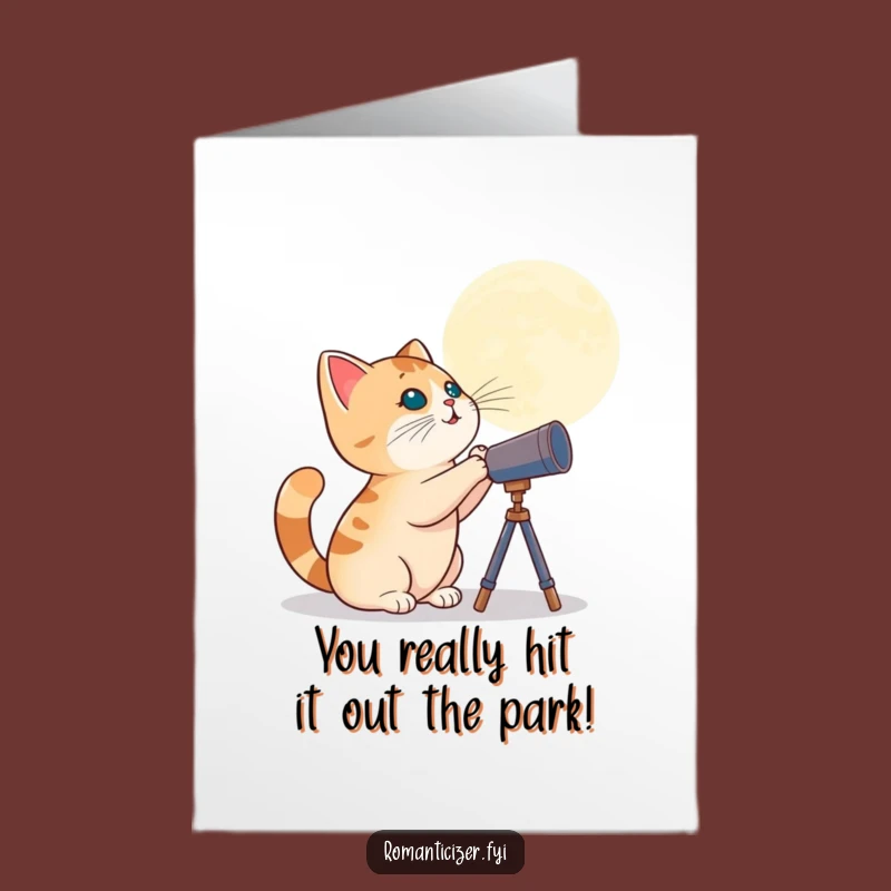 Free Printable Congrats Card: Humorous Cat Telescope Design, Print at Home for a Laugh