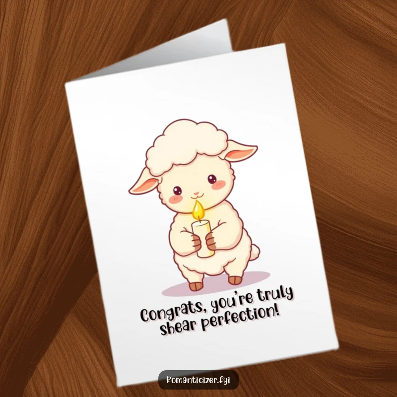 Funny Free Printable Congratulations Card: A peaceful sheep holds a lit candle, casting a warm, romantic light.