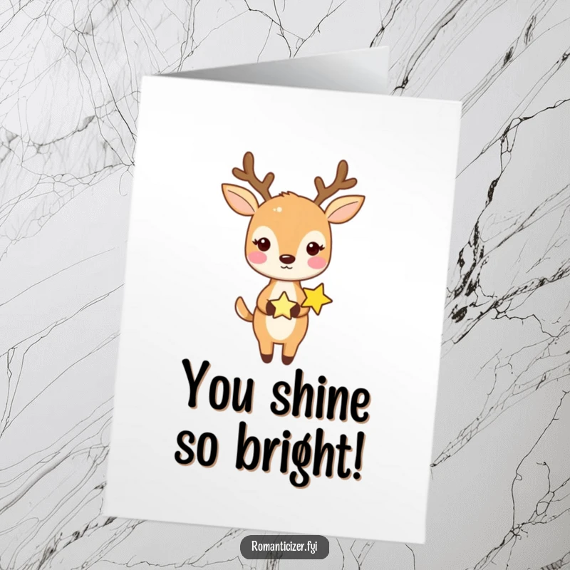 Funny Free Printable Congratulations Card: A sweet deer holding hands with a tiny star, celebrating achievements with humor.