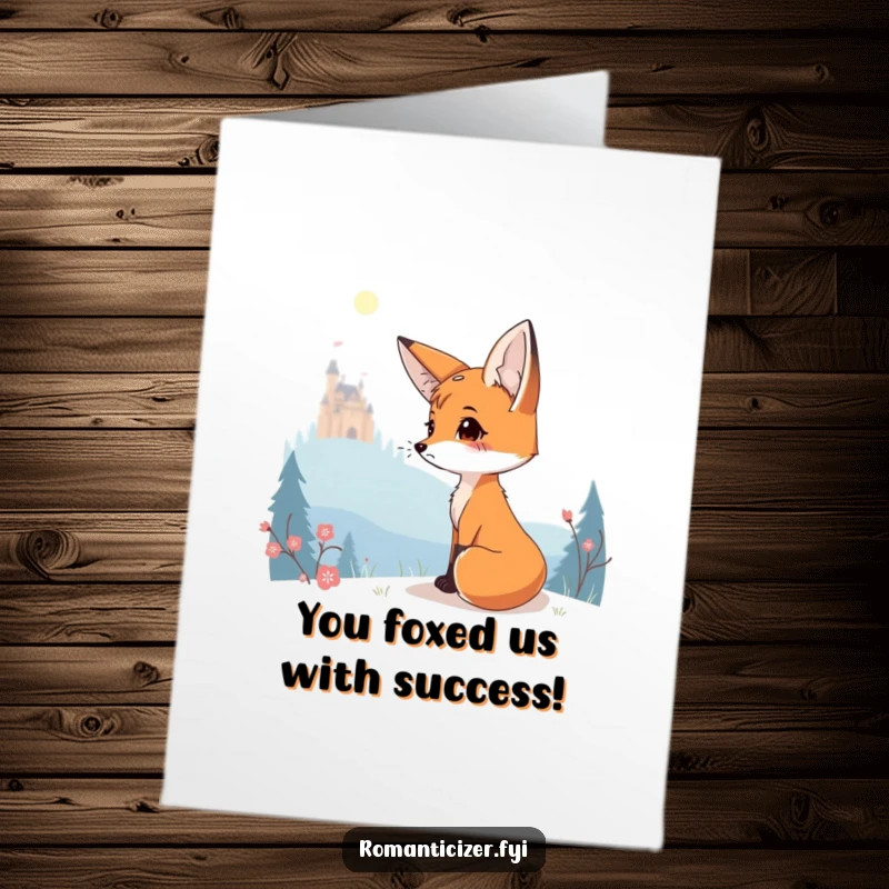 Funny Free Printable Congratulations Card featuring a fox looking longingly at a distant glowing castle.