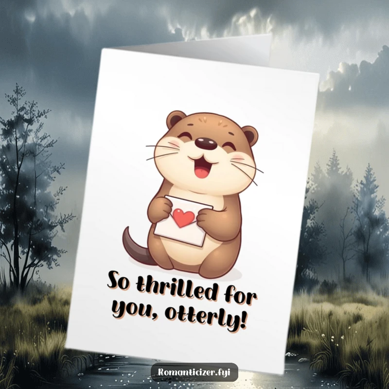 Free Printable Congratulations Card: A happy otter holds a tiny love letter close to its chest, celebrating your wonderful news.