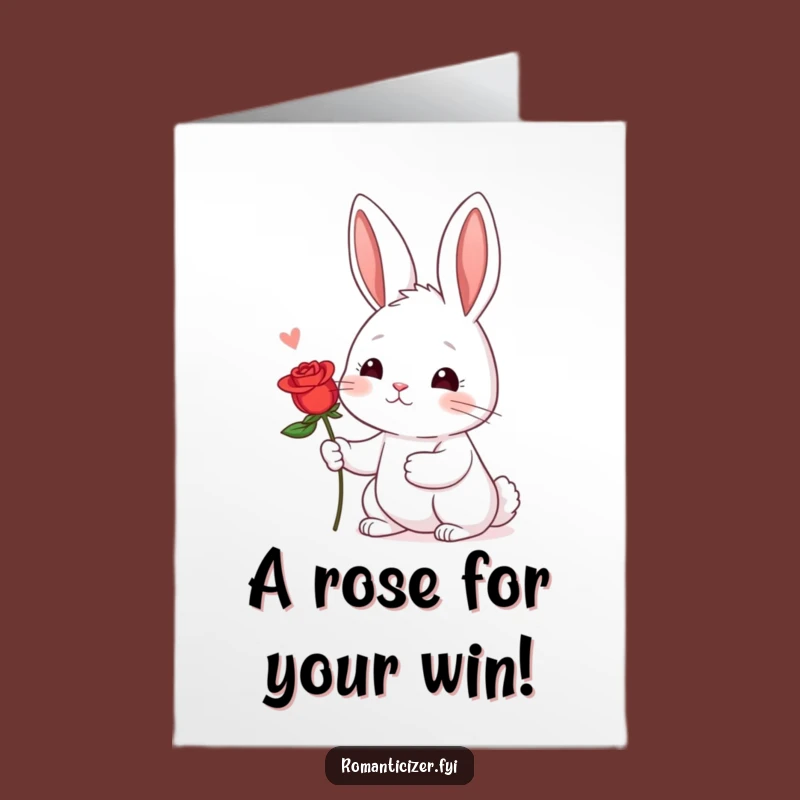 Free Printable Rabbit Congrats Card: Shy Rose Offer, Downloadable Sweet Greeting!