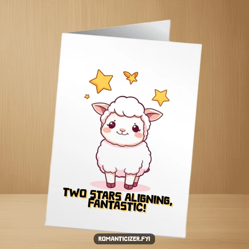 Funny Free Printable Congratulations Card: Content sheep observing intertwined stars, symbolizing shared joy and bright futures.
