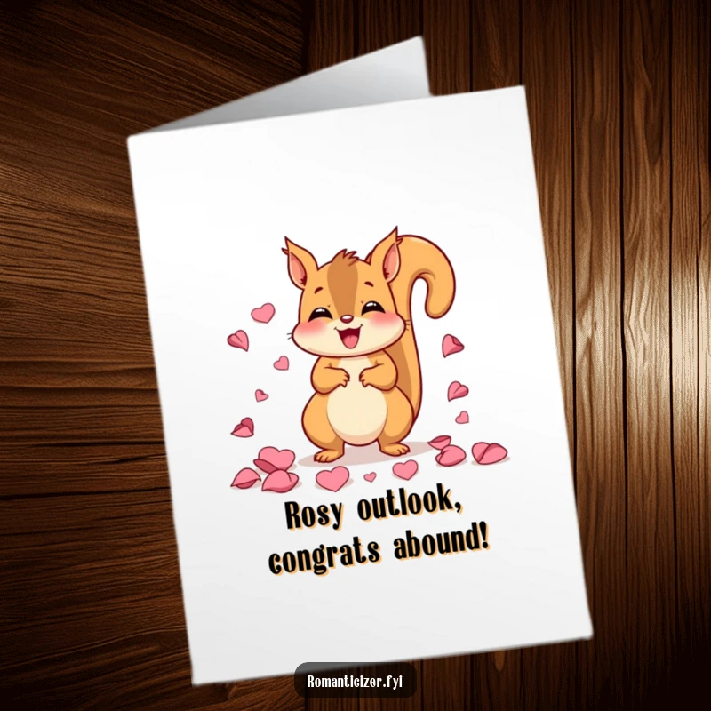 Free Printable Congratulations Card: A delighted squirrel showering colorful rose petals, celebrating success.