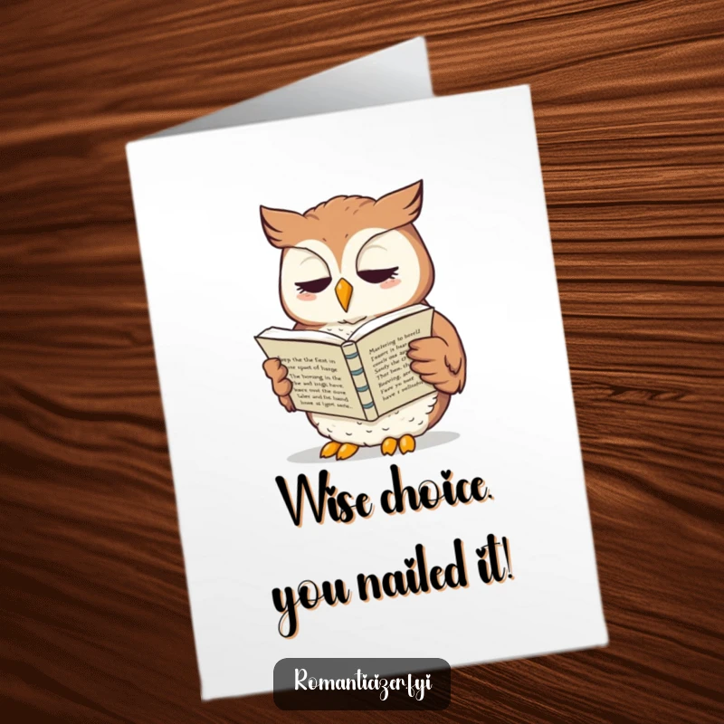 Funny Free Printable Congratulations Card: Whimsical owl reciting sonnets, ideal for celebrating intellectual or artistic achievements.