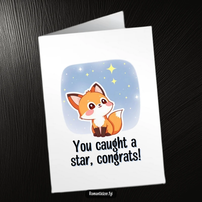 Funny Free Printable Congratulations Card: A fox with starry eyes looking up, celebrating a grand achievement with wonder.