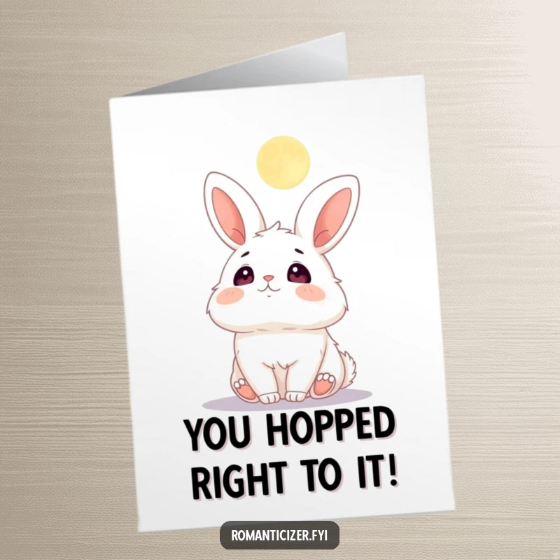 Funny Free Printable Congratulations Card featuring a blushing bunny looking up at the moon with adoration.