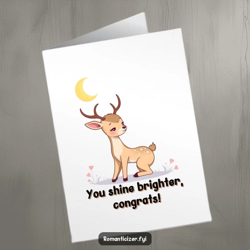 Funny Free Printable Congratulations Card: A deer looking romantically at the moon, symbolizing hope and achievement.