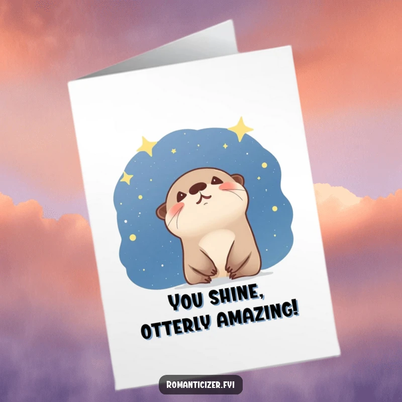 Funny Free Printable Congratulations Card: A giggling otter gazes at the stars with pure wonder and awe, celebrating success.
