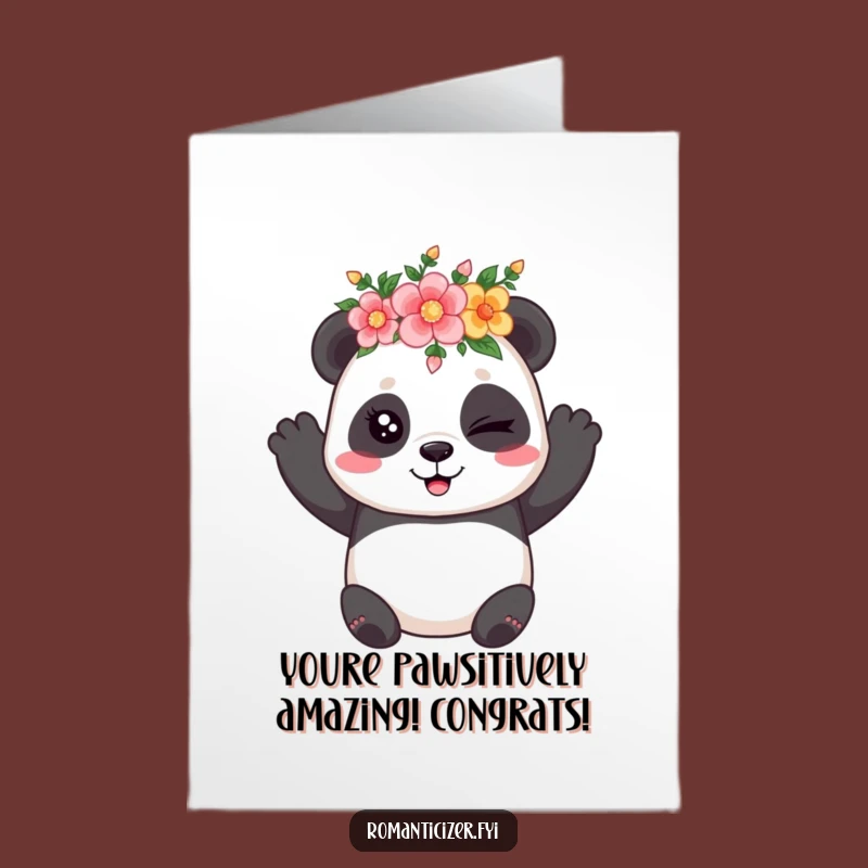 Free Printable Congrats Card: Panda Flower Crown Wink Joy Downloadable Gift