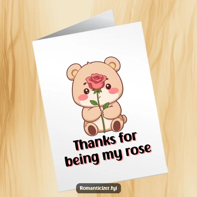 Funny Free Printable Thank You Card showcasing a small bear with a rose, expressing sincere appreciation.