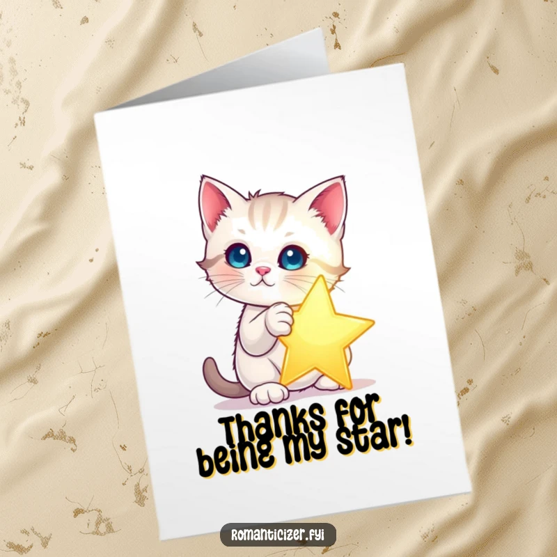Funny Free Printable Thank You Card: A kitten dramatically poses with a single glowing star, conveying thanks.