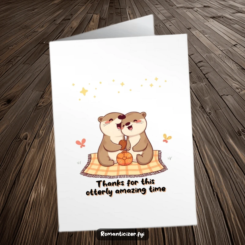 Funny Free Printable Thank You Card featuring a cheerful otter sharing a picnic under a starry sky.